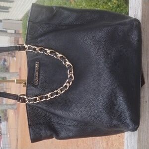 Michael Kors black Pebble leather chain strap three compartment shoulder bag